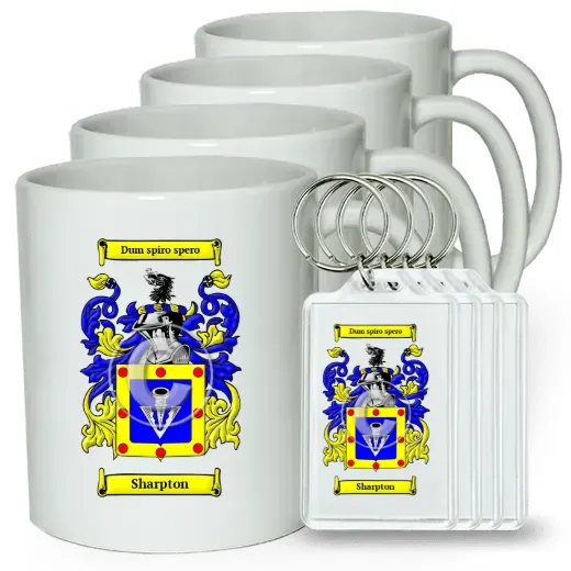 Sharpton Set of 4 Coffee Mugs and Keychains