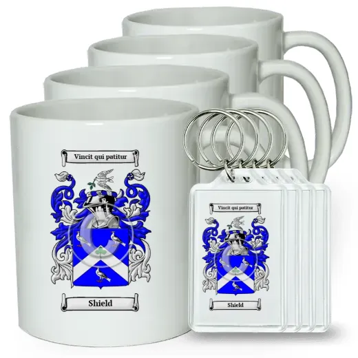 Shield Set of 4 Coffee Mugs and Keychains