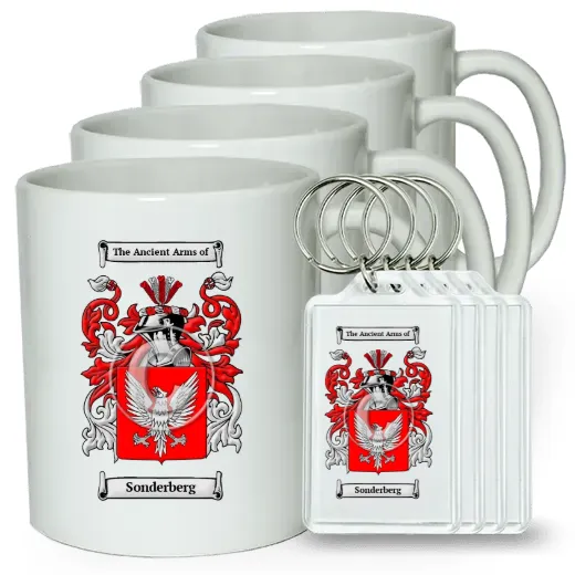 Sonderberg Set of 4 Coffee Mugs and Keychains