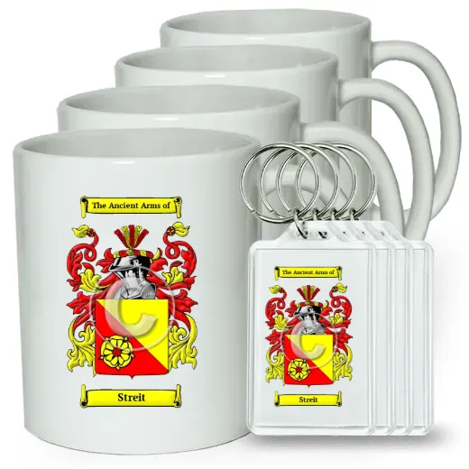 Streit Set of 4 Coffee Mugs and Keychains