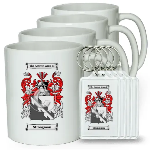 Strongman Set of 4 Coffee Mugs and Keychains