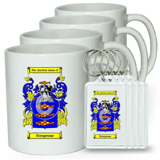 Strugeone Set of 4 Coffee Mugs and Keychains
