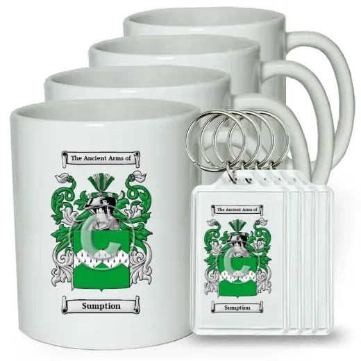 Sumption Set of 4 Coffee Mugs and Keychains