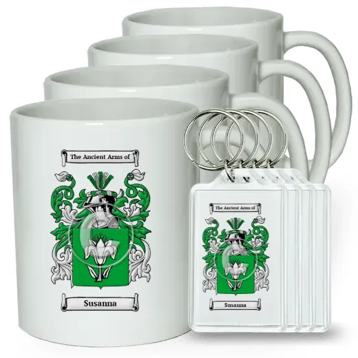 Susanna Set of 4 Coffee Mugs and Keychains