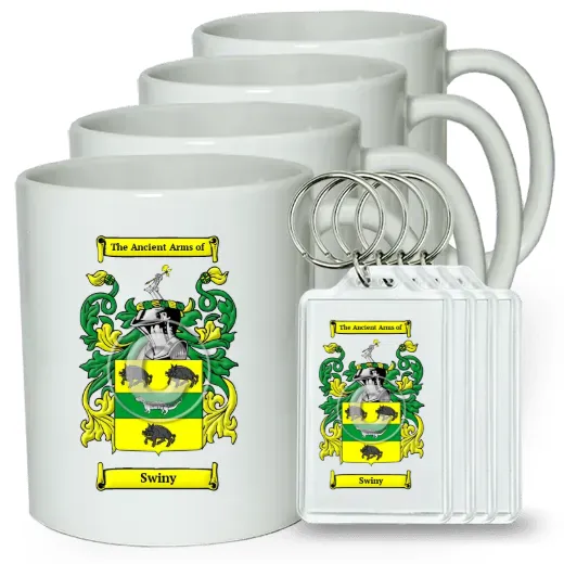Swiny Set of 4 Coffee Mugs and Keychains