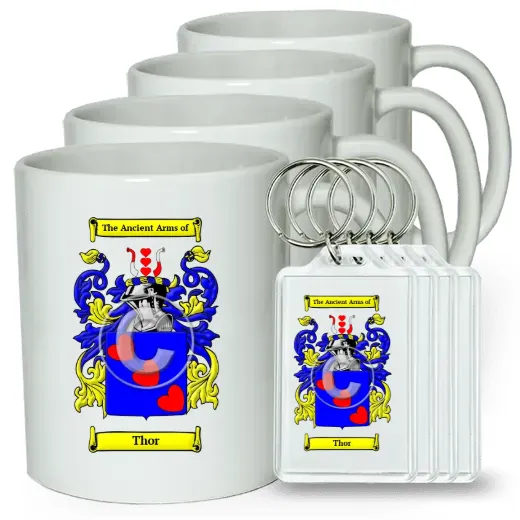 Thor Set of 4 Coffee Mugs and Keychains