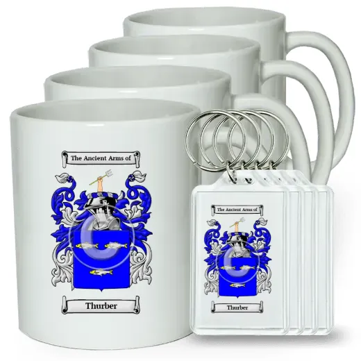 Thurber Set of 4 Coffee Mugs and Keychains