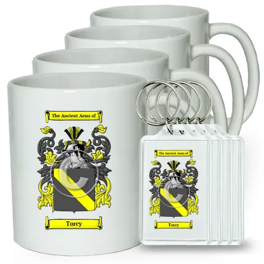Torcy Set of 4 Coffee Mugs and Keychains
