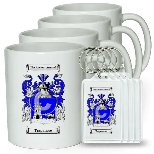 Trapanese Set of 4 Coffee Mugs and Keychains