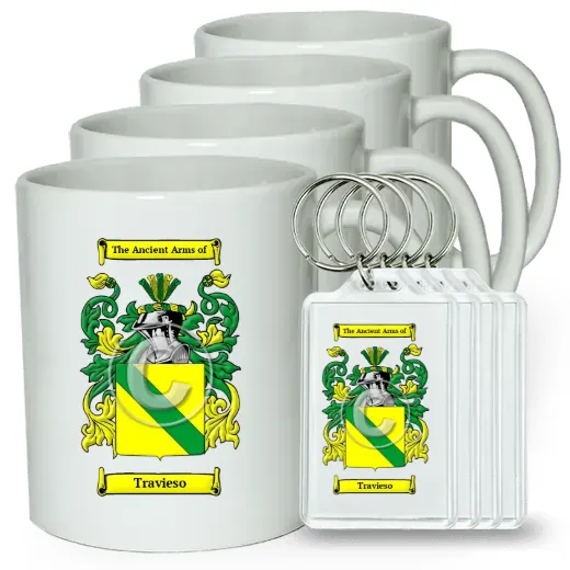 Travieso Set of 4 Coffee Mugs and Keychains