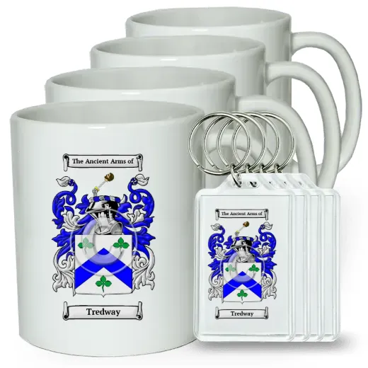 Tredway Set of 4 Coffee Mugs and Keychains