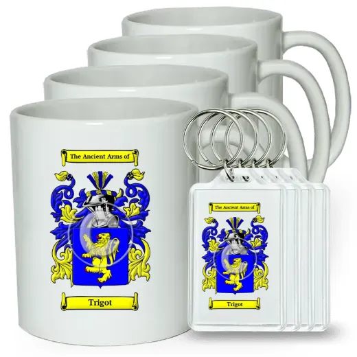 Trigot Set of 4 Coffee Mugs and Keychains