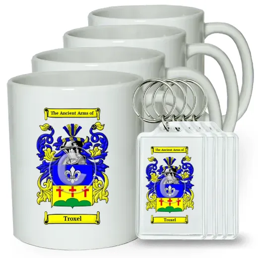 Troxel Set of 4 Coffee Mugs and Keychains