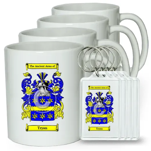 Tryan Set of 4 Coffee Mugs and Keychains