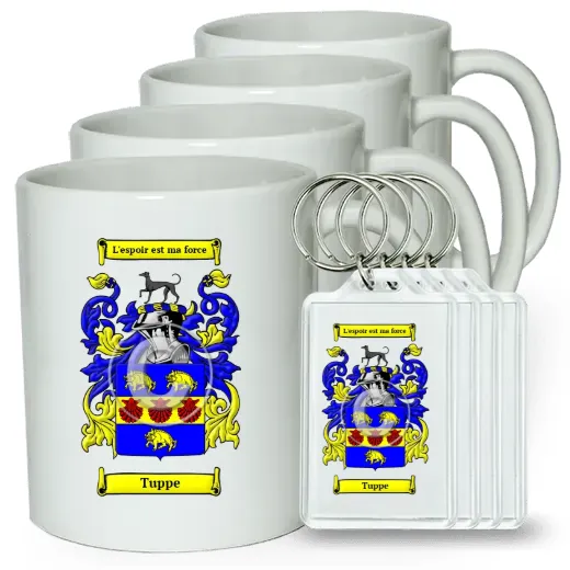 Tuppe Set of 4 Coffee Mugs and Keychains