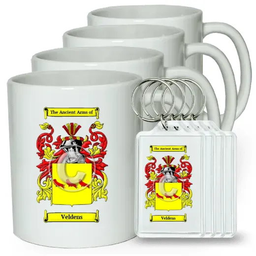 Veldens Set of 4 Coffee Mugs and Keychains