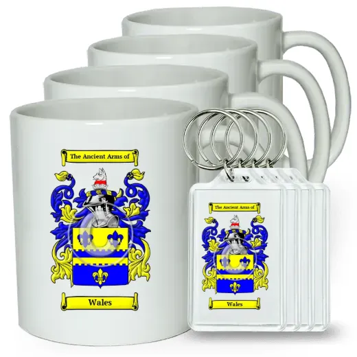Wales Set of 4 Coffee Mugs and Keychains