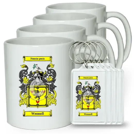 Wannall Set of 4 Coffee Mugs and Keychains