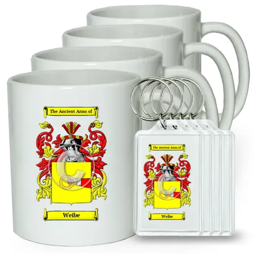 Weibe Set of 4 Coffee Mugs and Keychains