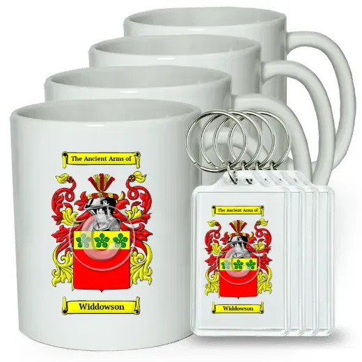 Widdowson Set of 4 Coffee Mugs and Keychains