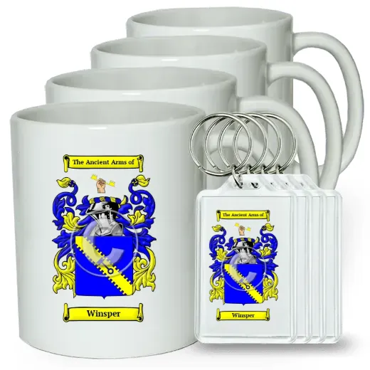Winsper Set of 4 Coffee Mugs and Keychains