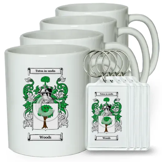 Woods Set of 4 Coffee Mugs and Keychains