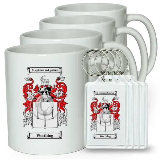 Worthing Set of 4 Coffee Mugs and Keychains