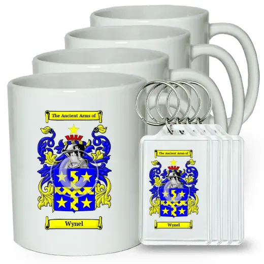 Wynel Set of 4 Coffee Mugs and Keychains