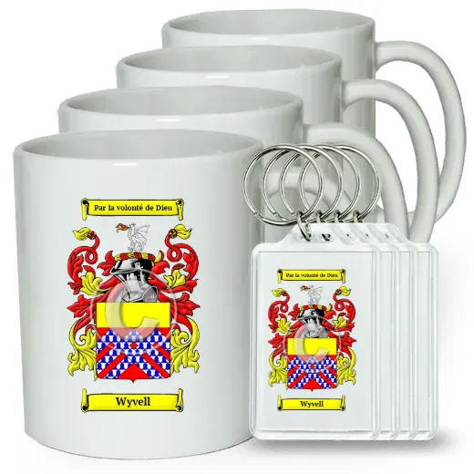 Wyvell Set of 4 Coffee Mugs and Keychains