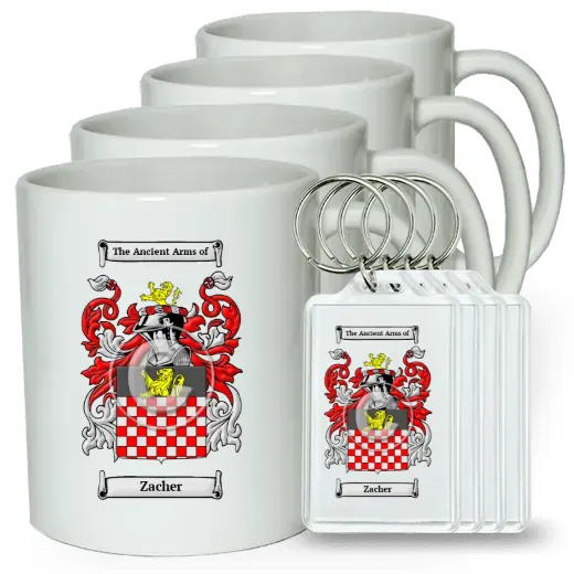 Zacher Set of 4 Coffee Mugs and Keychains