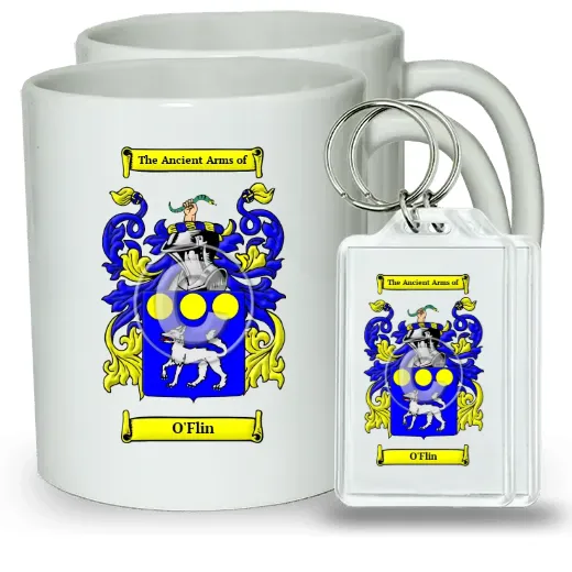 O'Flin Pair of Coffee Mugs and Pair of Keychains