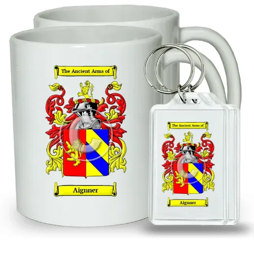 Aignner Pair of Coffee Mugs and Pair of Keychains