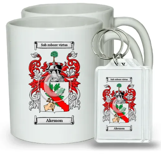 Akemon Pair of Coffee Mugs and Pair of Keychains