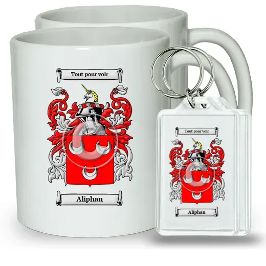 Aliphan Pair of Coffee Mugs and Pair of Keychains