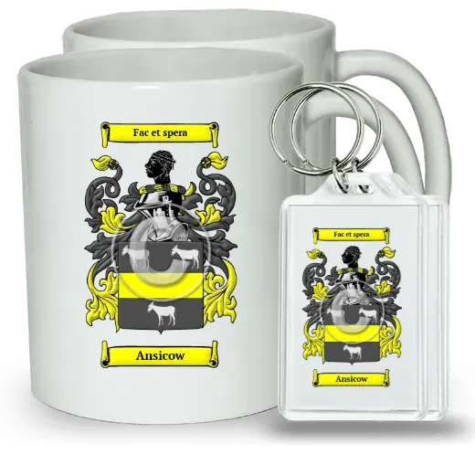 Ansicow Pair of Coffee Mugs and Pair of Keychains