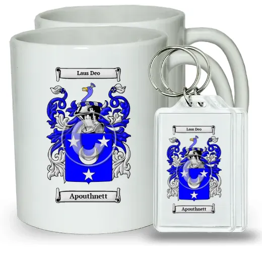 Apouthnett Pair of Coffee Mugs and Pair of Keychains