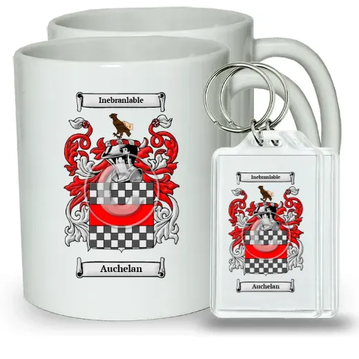 Auchelan Pair of Coffee Mugs and Pair of Keychains