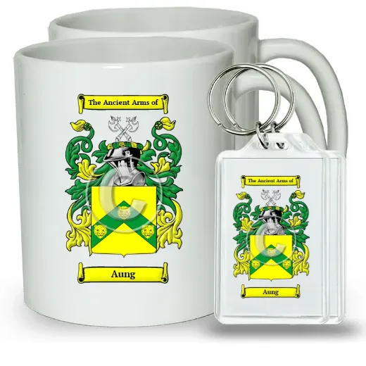 Aung Pair of Coffee Mugs and Pair of Keychains