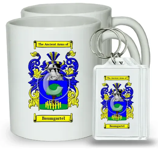 Baumgartel Pair of Coffee Mugs and Pair of Keychains