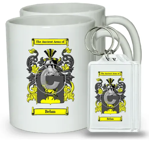 Behm Pair of Coffee Mugs and Pair of Keychains