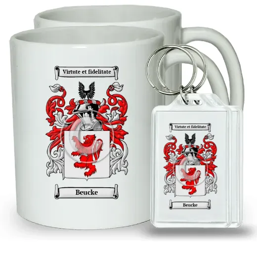 Beucke Pair of Coffee Mugs and Pair of Keychains