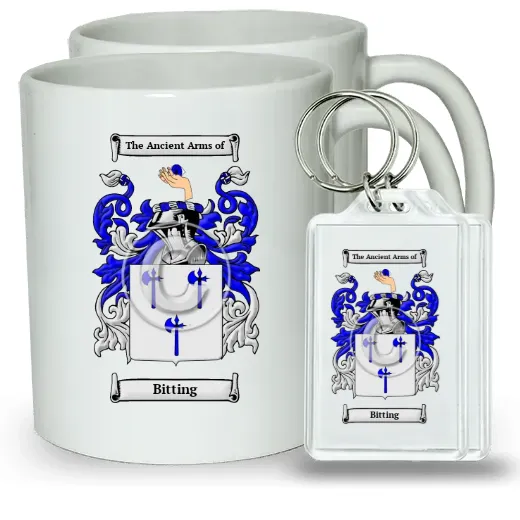 Bitting Pair of Coffee Mugs and Pair of Keychains