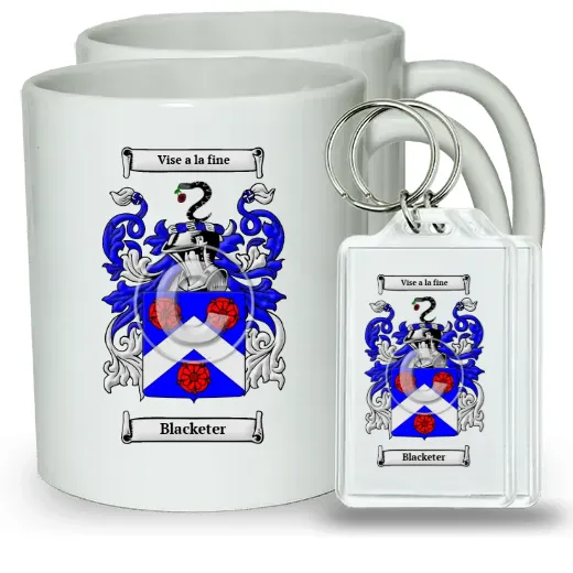 Blacketer Pair of Coffee Mugs and Pair of Keychains