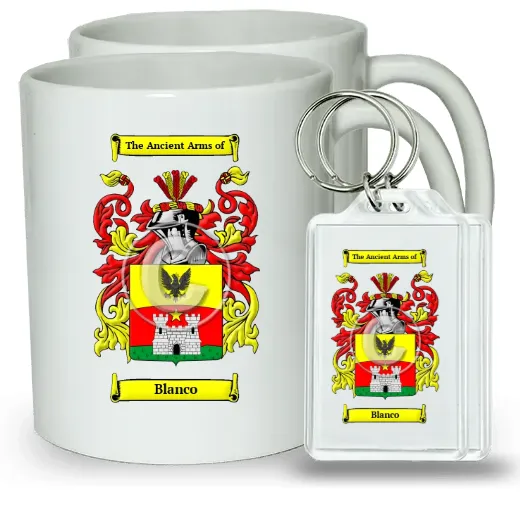 Blanco Pair of Coffee Mugs and Pair of Keychains