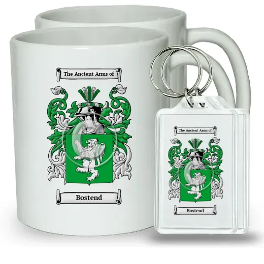 Bostend Pair of Coffee Mugs and Pair of Keychains