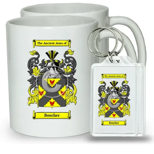 Boucher Pair of Coffee Mugs and Pair of Keychains