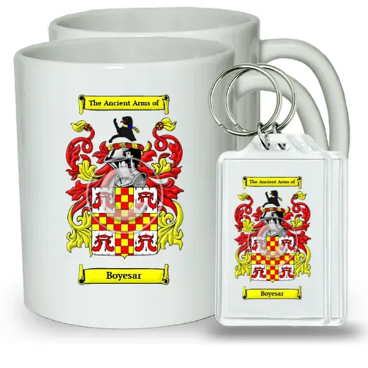 Boyesar Pair of Coffee Mugs and Pair of Keychains