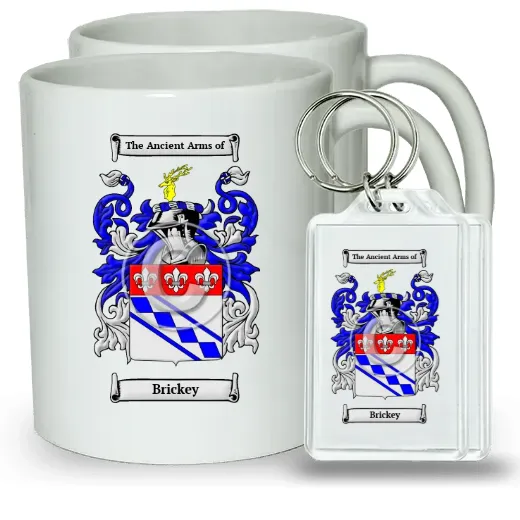 Brickey Pair of Coffee Mugs and Pair of Keychains