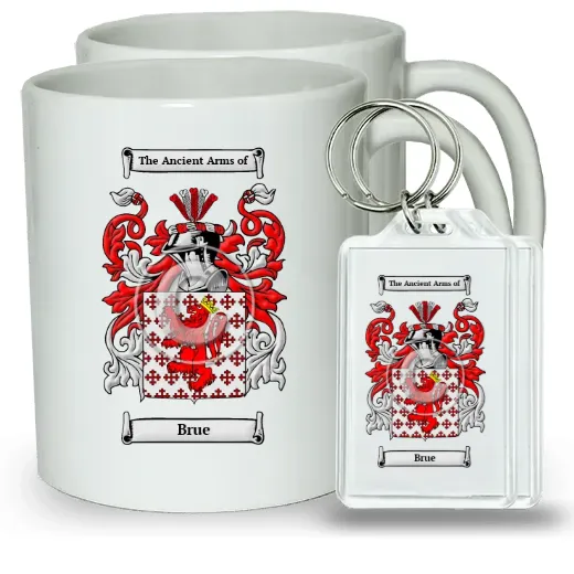 Brue Pair of Coffee Mugs and Pair of Keychains