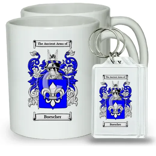 Buescher Pair of Coffee Mugs and Pair of Keychains